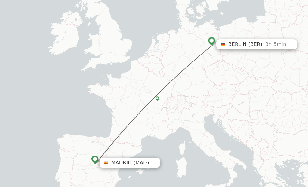 Flights from Madrid to Berlin route map