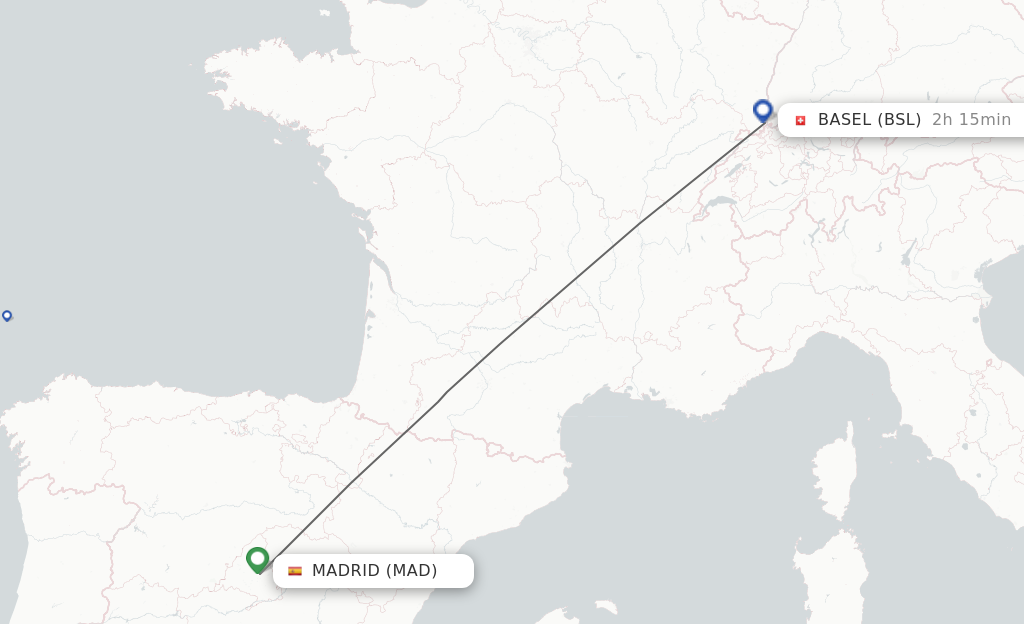 Flights from Madrid to Basel, Switzerland/Mulhouse route map