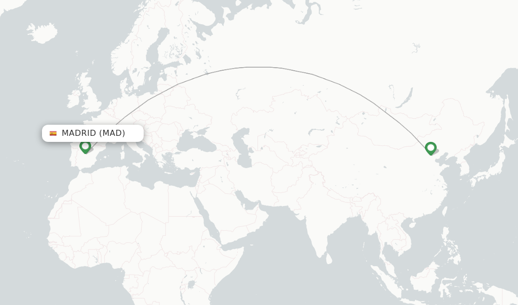 Route map with flights from Madrid with Air China