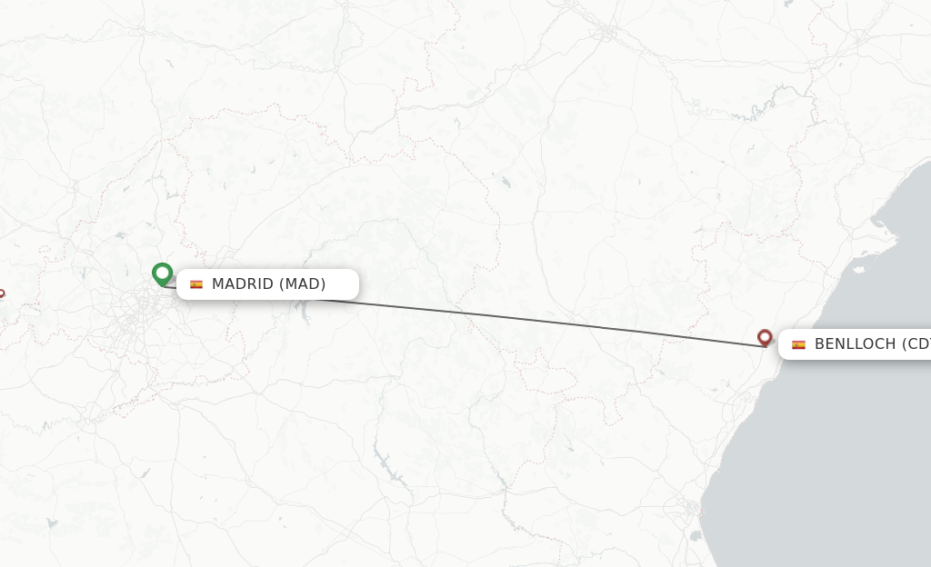 Flights from Madrid to Benlloch route map