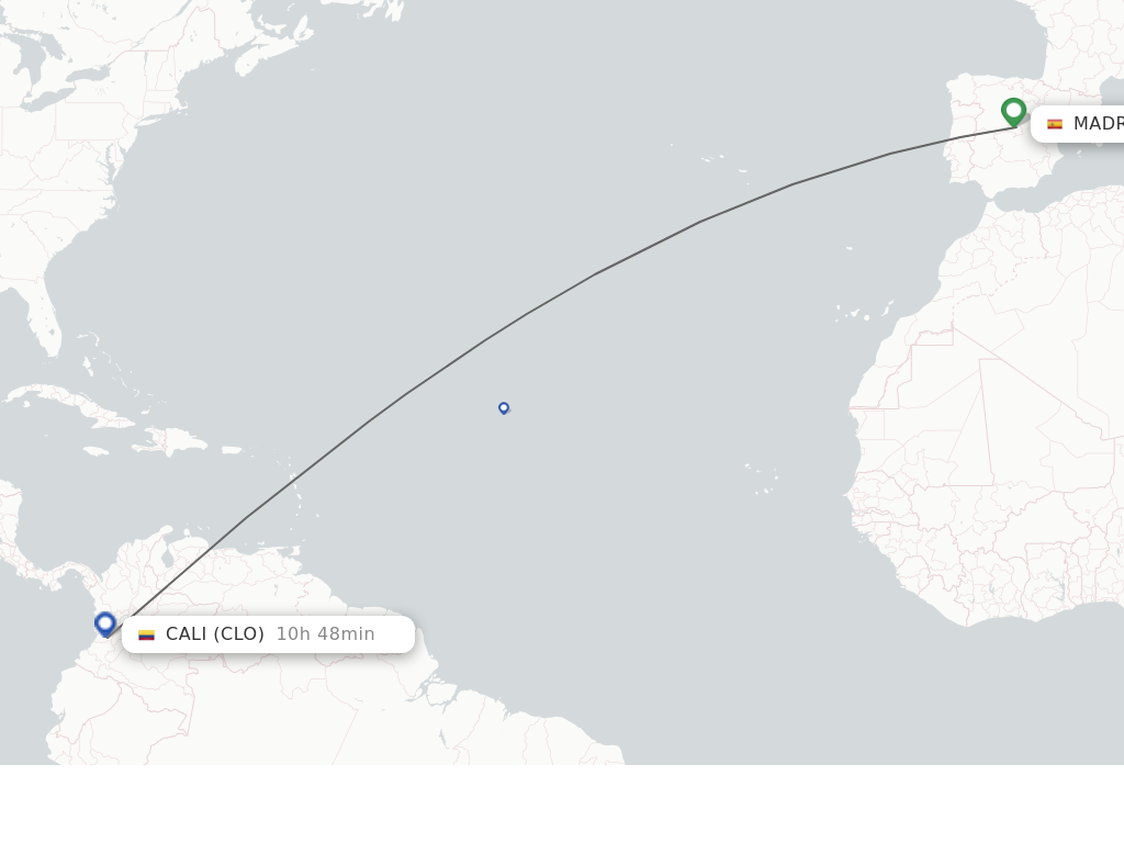 Flights from Madrid to Cali route map