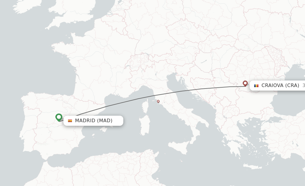 Flights from Madrid to Craiova route map
