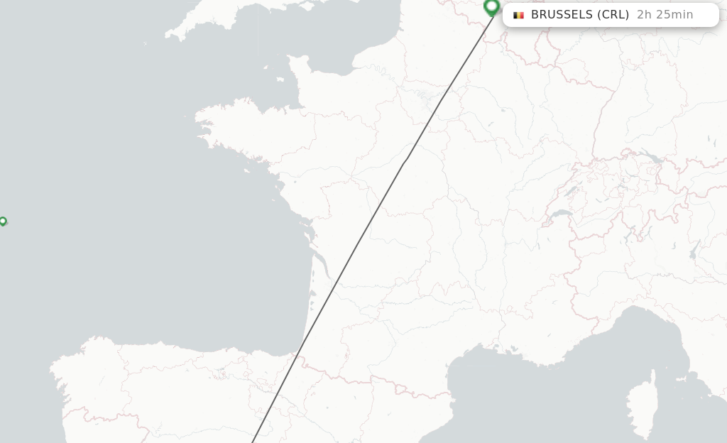 Flights from Madrid to Brussels route map