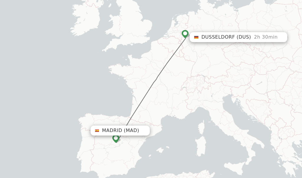 Flights from Madrid to Dusseldorf route map