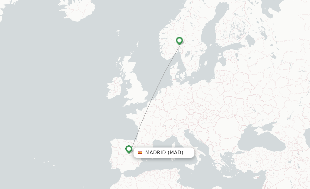 Route map with flights from Madrid with Norwegian