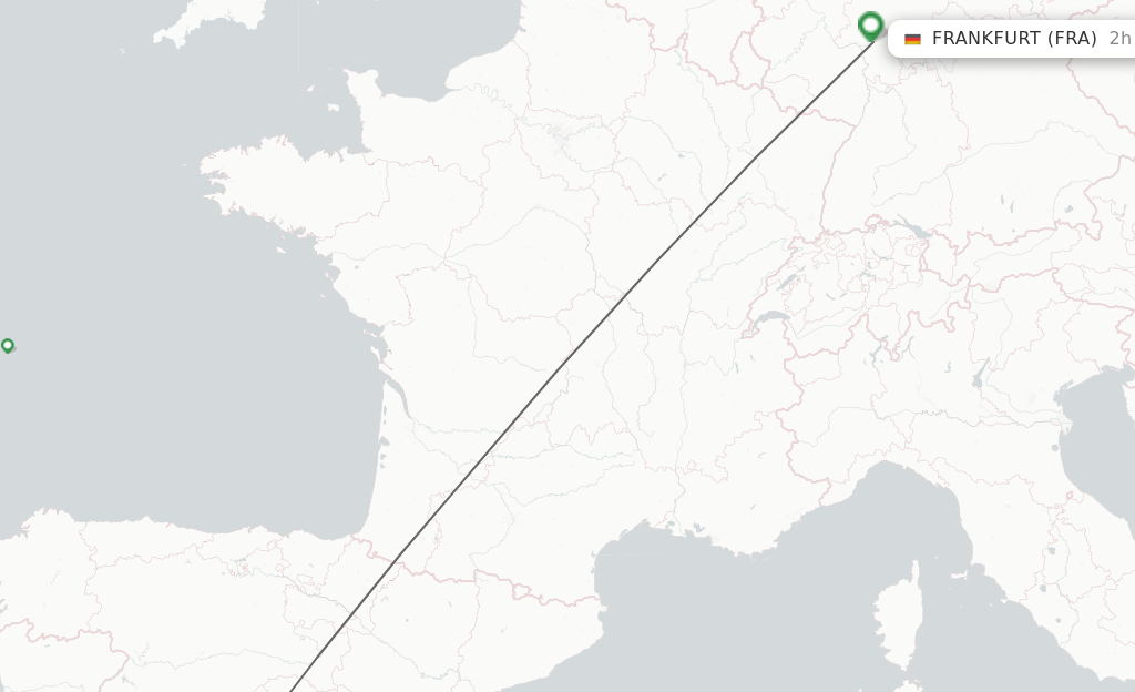 Flights from Madrid to Frankfurt route map