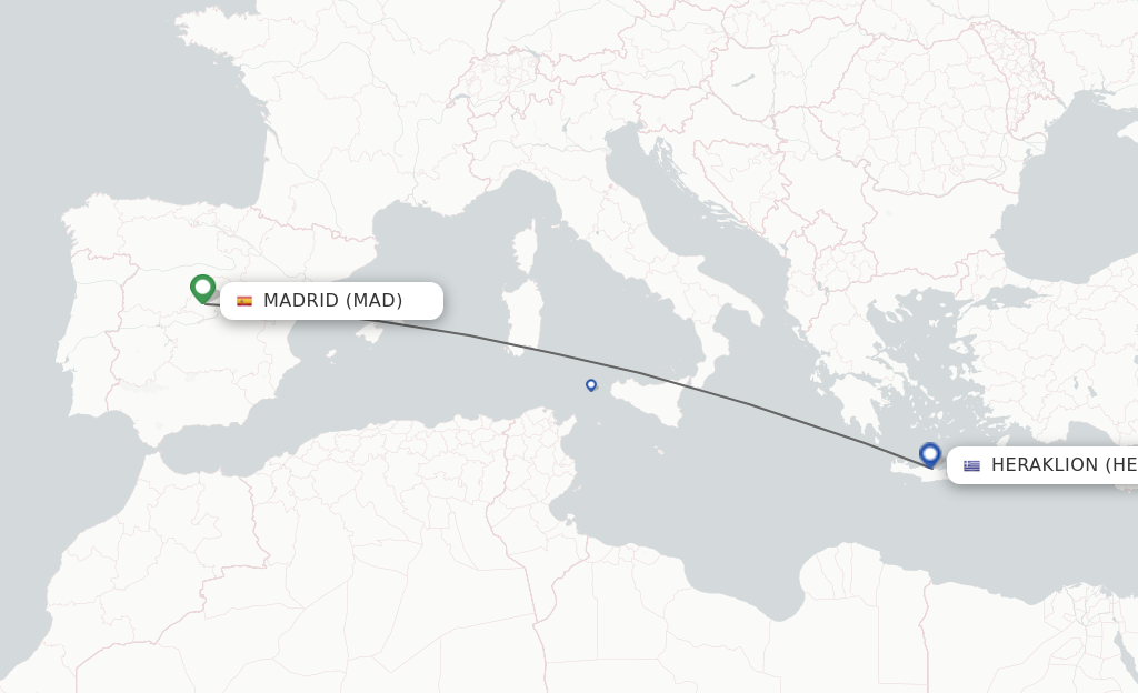 Flights from Madrid to Heraklion route map