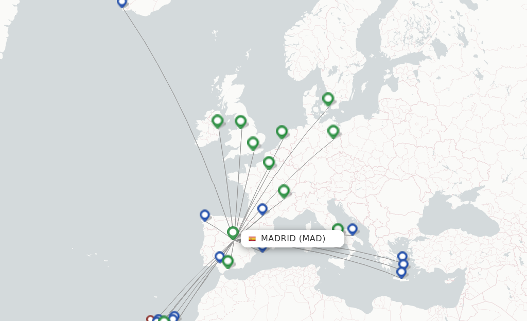 Route map with flights from Madrid with Iberia Express
