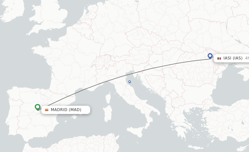 Flights from Madrid to Iasi route map