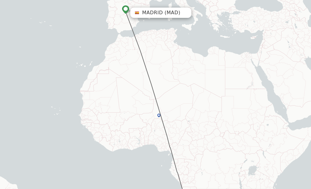 Flights from Madrid to Luanda route map