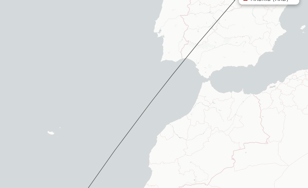 Flights from Madrid to Las Palmas route map