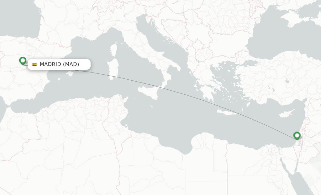 Route map with flights from Madrid with El Al