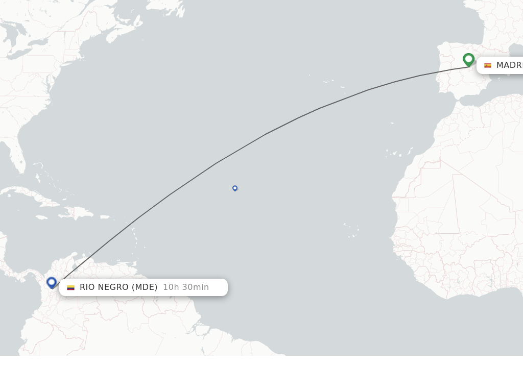 Flights from Madrid to Medellin route map