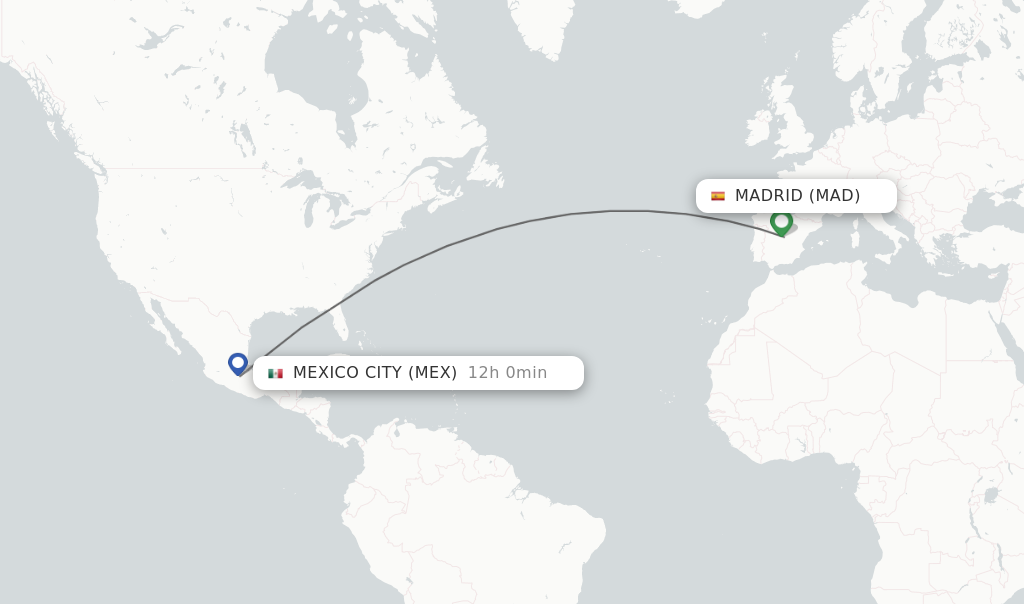 Direct (non-stop) flights Madrid to City - schedules -
