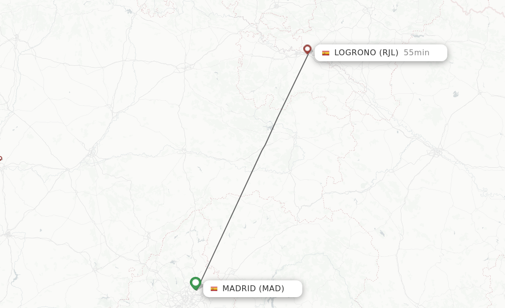 Flights from Madrid to Logrono route map
