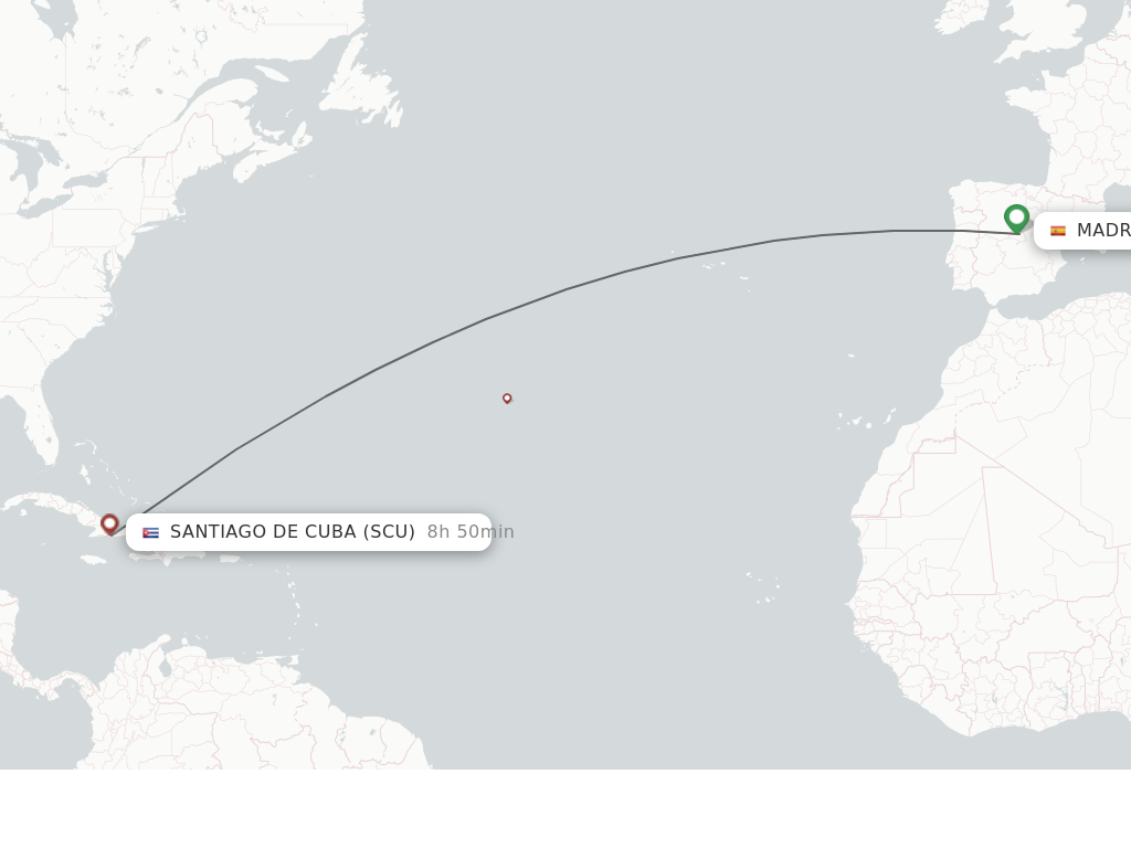 Flights from Madrid to Santiago route map