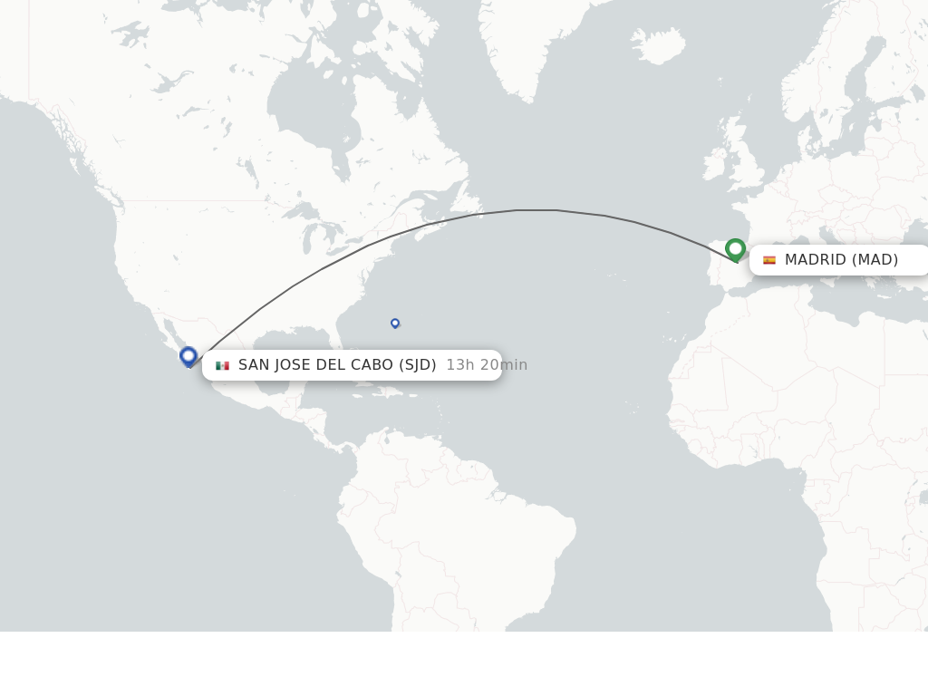 Flights from Madrid to San Jose Cabo route map
