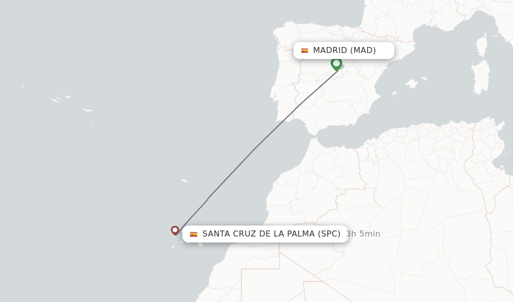 Flights from Madrid to Santa Cruz De La Palma route map