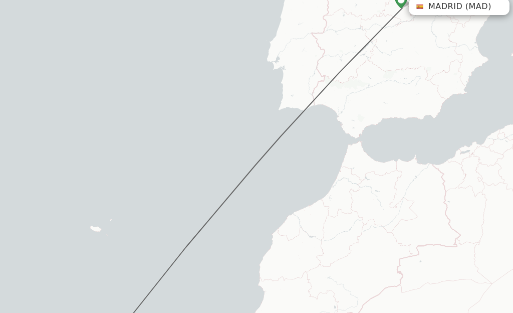 Flights from Madrid to Tenerife route map