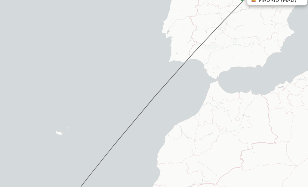 Flights from Madrid to Tenerife route map
