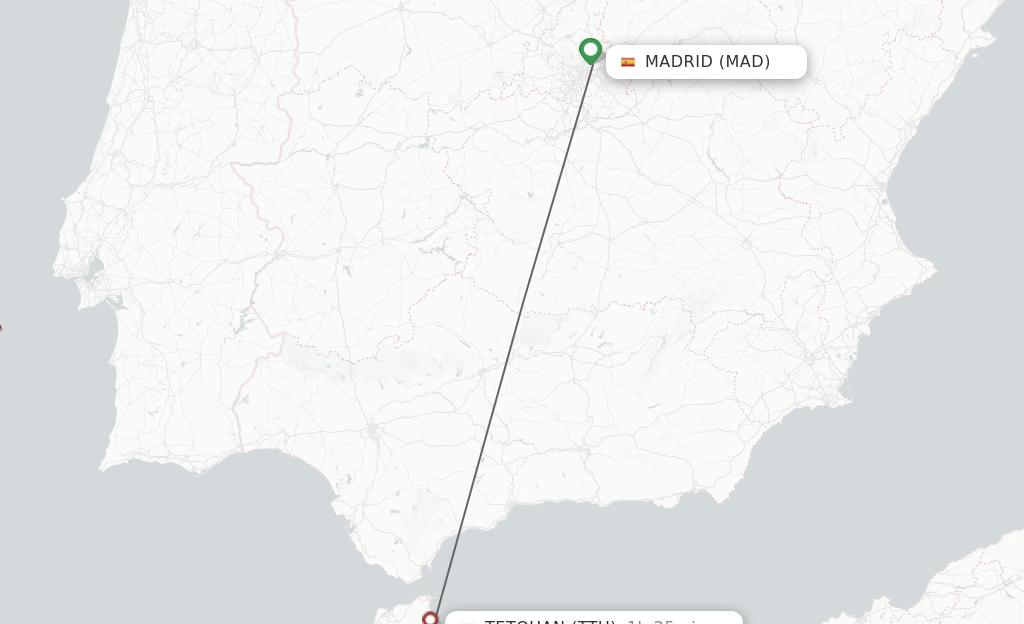 Flights from Madrid to Tetouan route map