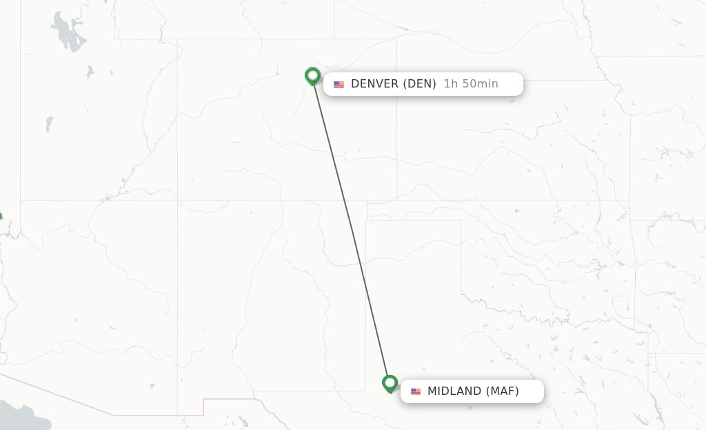 Flights from Midland to Denver route map