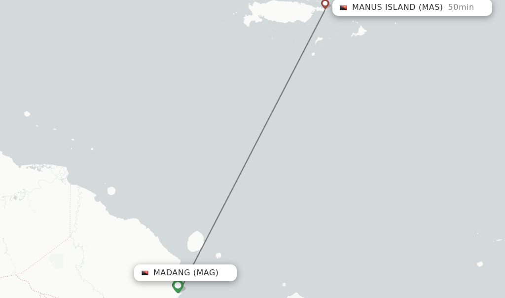 Flights from Madang to Manus Island route map
