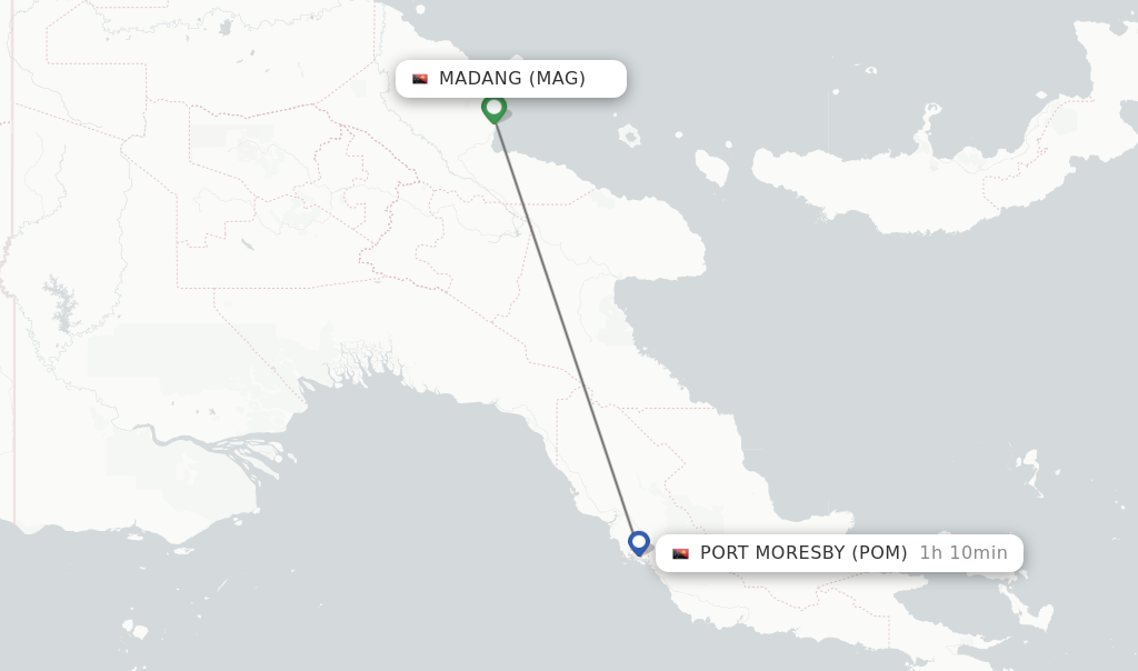 Flights from Madang to Port Moresby route map