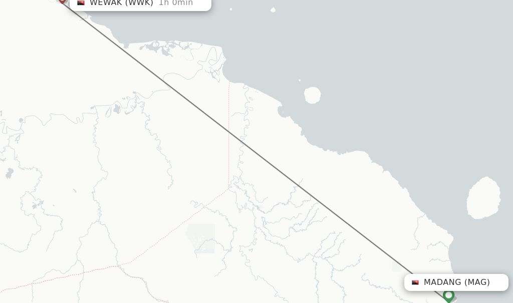 Flights from Madang to Wewak route map