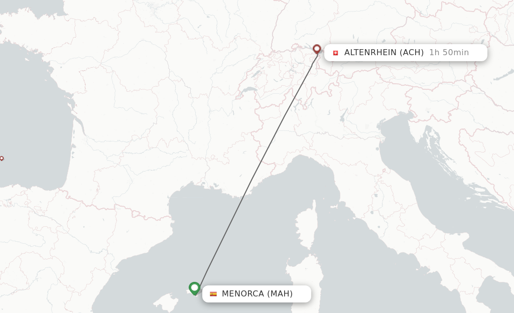 Flights from Menorca to Altenrhein route map