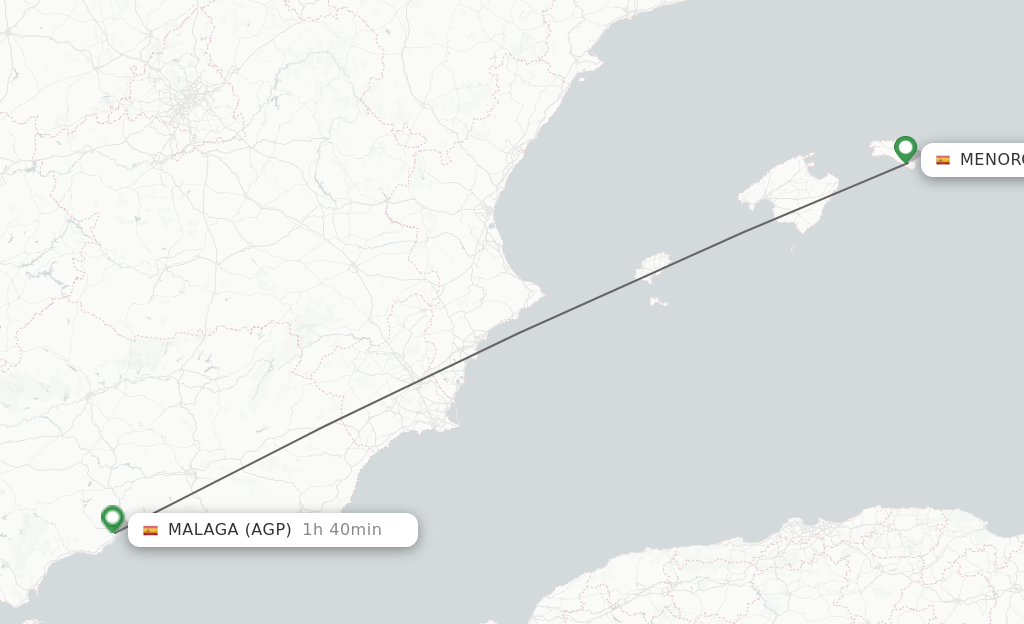 Flights from Menorca to Malaga route map