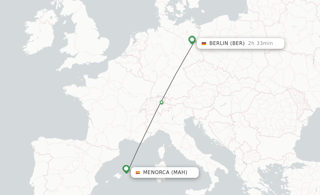 Flights from Menorca to Berlin route map