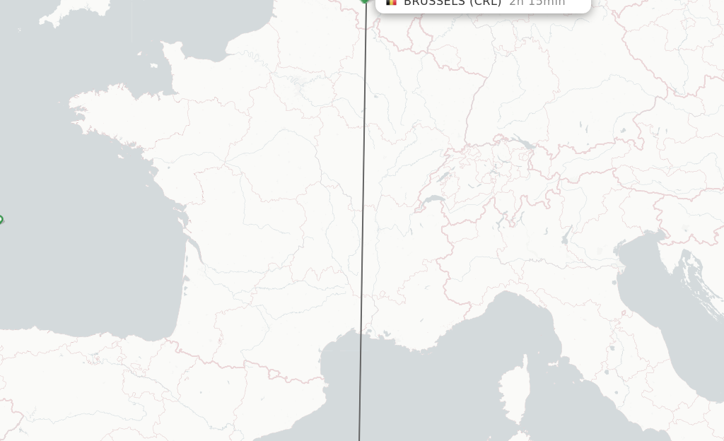 Flights from Menorca to Brussels route map