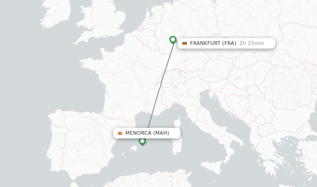 Flights from Menorca to Frankfurt route map