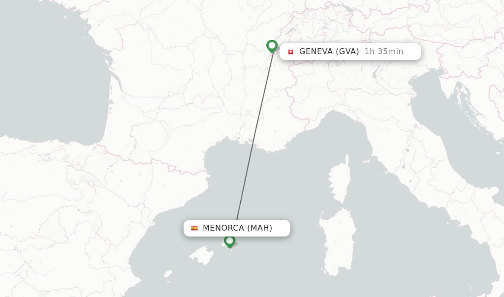 Flights from Menorca to Geneva route map