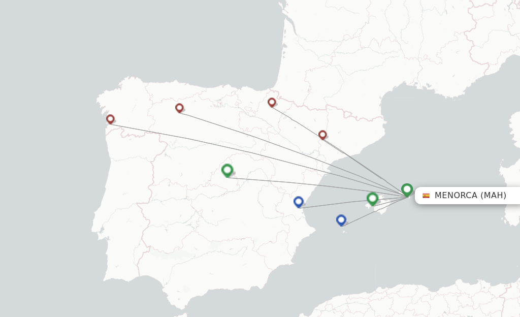 Route map with flights from Menorca with Iberia