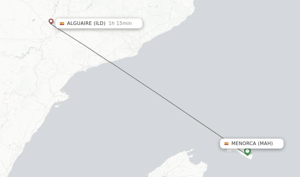 Flights from Menorca to Alguaire route map