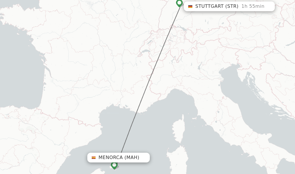 Flights from Menorca to Stuttgart route map