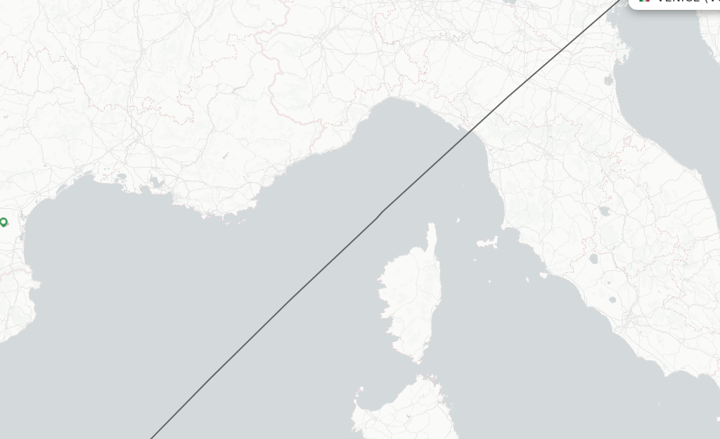 Flights from Menorca to Venice route map