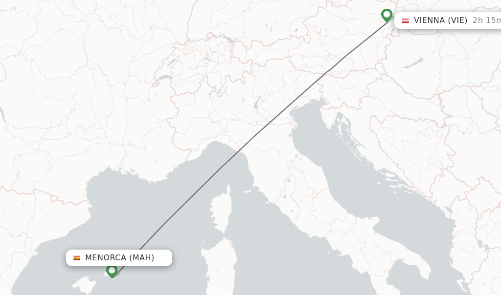 Flights from Menorca to Vienna route map