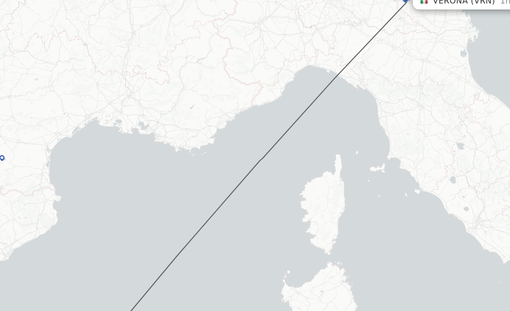 Flights from Menorca to Verona route map