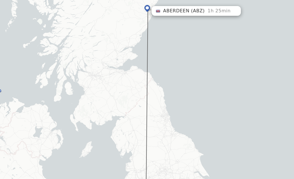 Flights from Manchester to Aberdeen route map