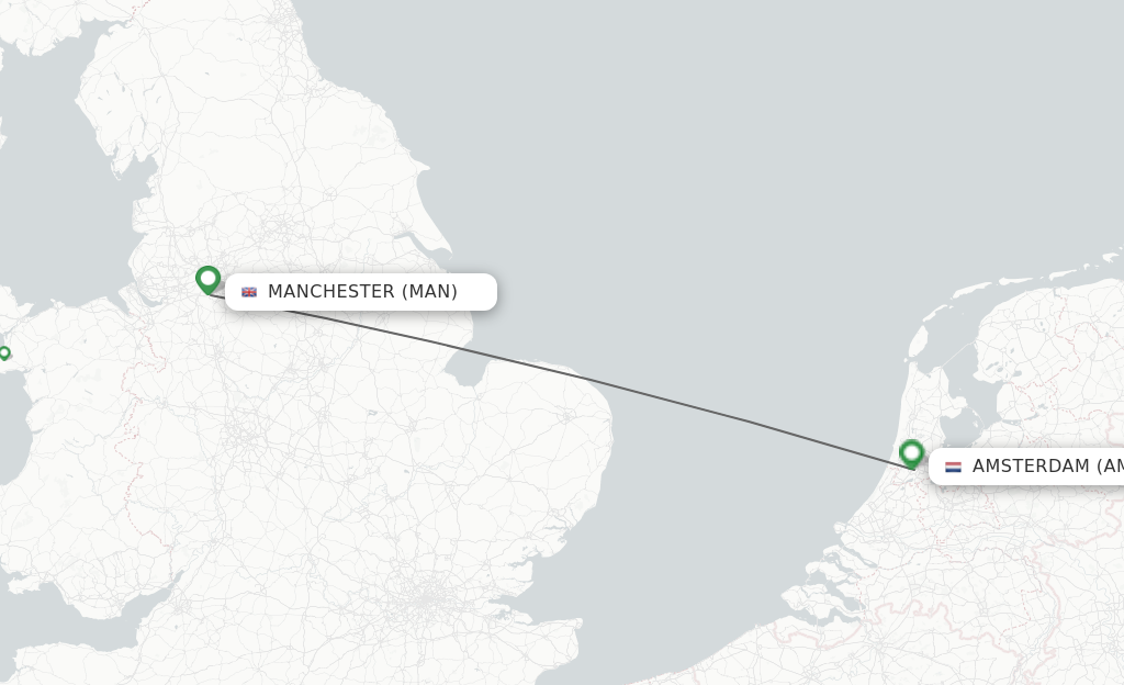 Flights from Manchester to Amsterdam route map