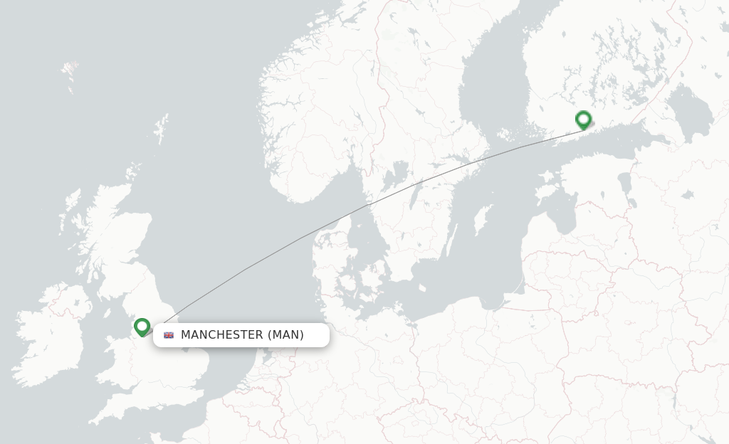 Route map with flights from Manchester with Finnair