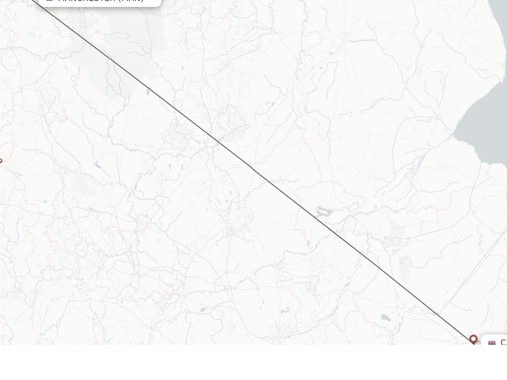 Flights from Manchester to Cambridge route map