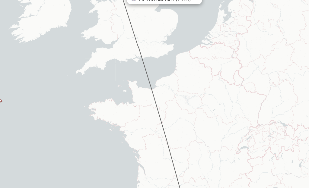Flights from Manchester to Carcassonne route map