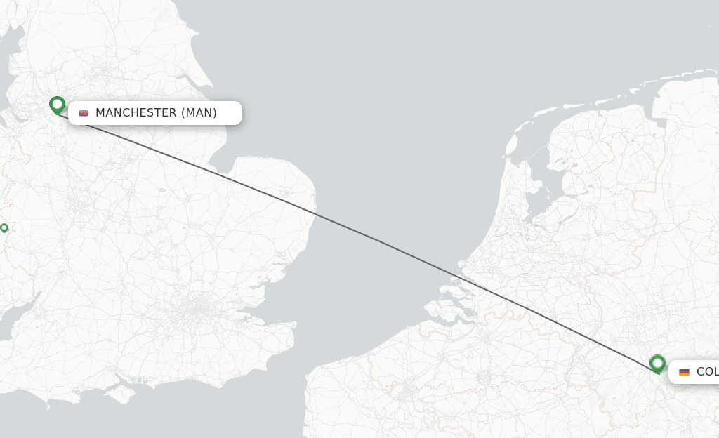Flights from Manchester to Cologne route map