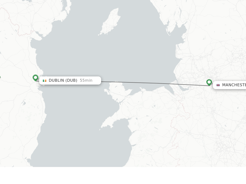 Flights from Manchester to Dublin route map