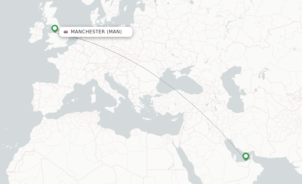 Route map with flights from Manchester with Etihad