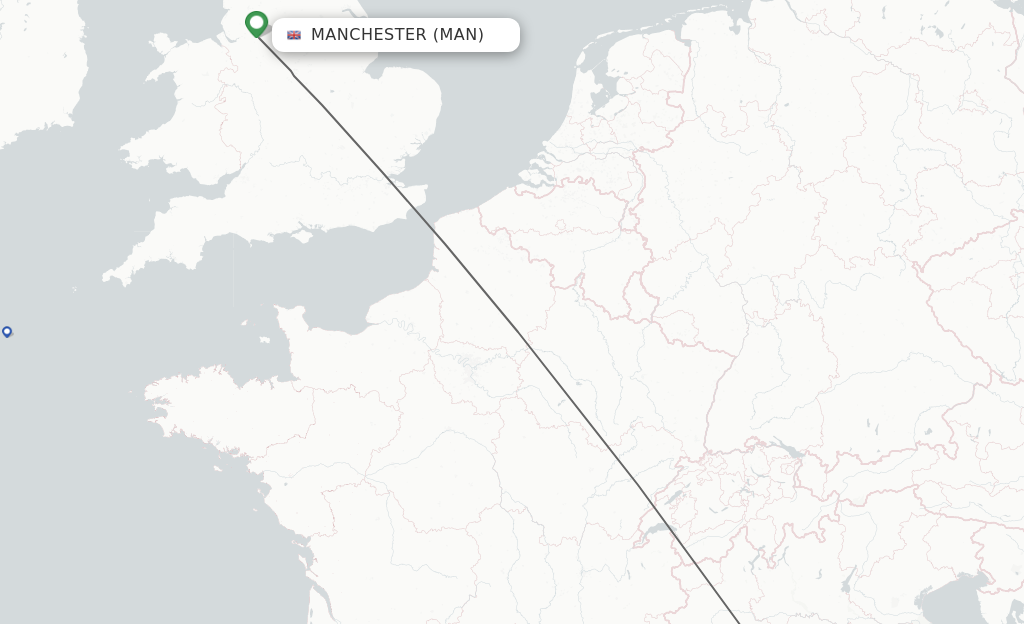 Flights from Manchester to Genoa route map
